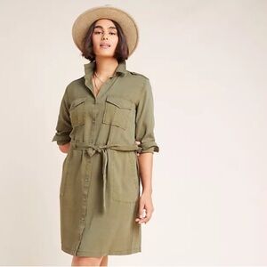 Anthropologie Cloth and Stone Eryn Utility Shirt Dress M Tencel Lyocell Green